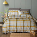 Fusion Ochre Check Print Reversible 100% Brushed Cotton Duvet Cover Set
