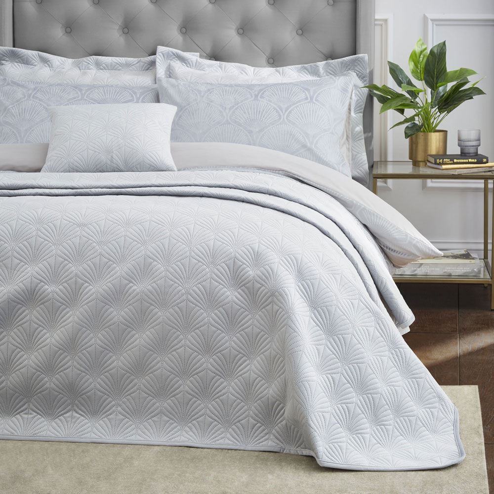 Catherine Lansfield Art Deco Pearl Shell Textured Quilted Bedspread