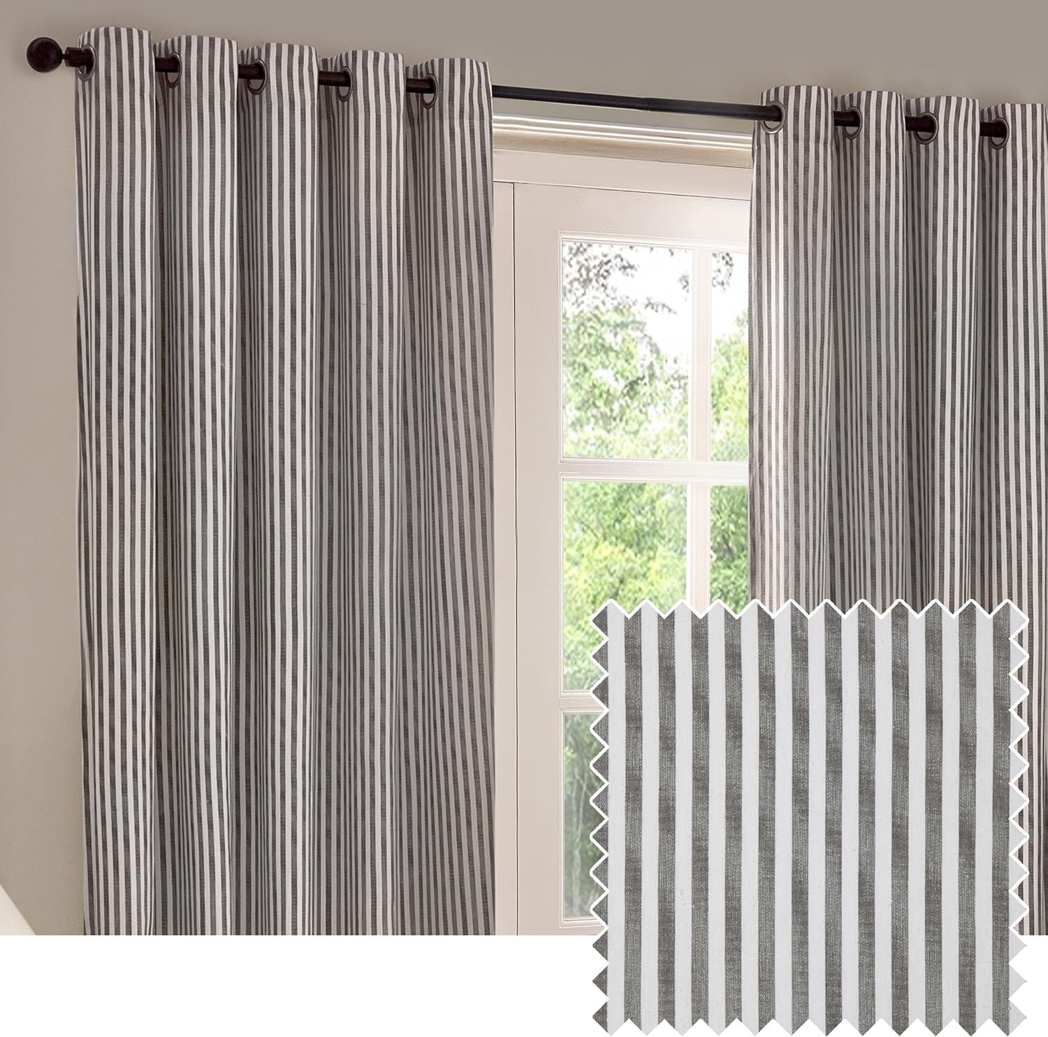 Yard Hebden Stripe Melange Print 100% Cotton Eyelet Lined Curtains