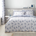 Catherine Lansfield Lucie Floral Frill Reversible Double Duvet Cover Set with Pillowcases White Blue