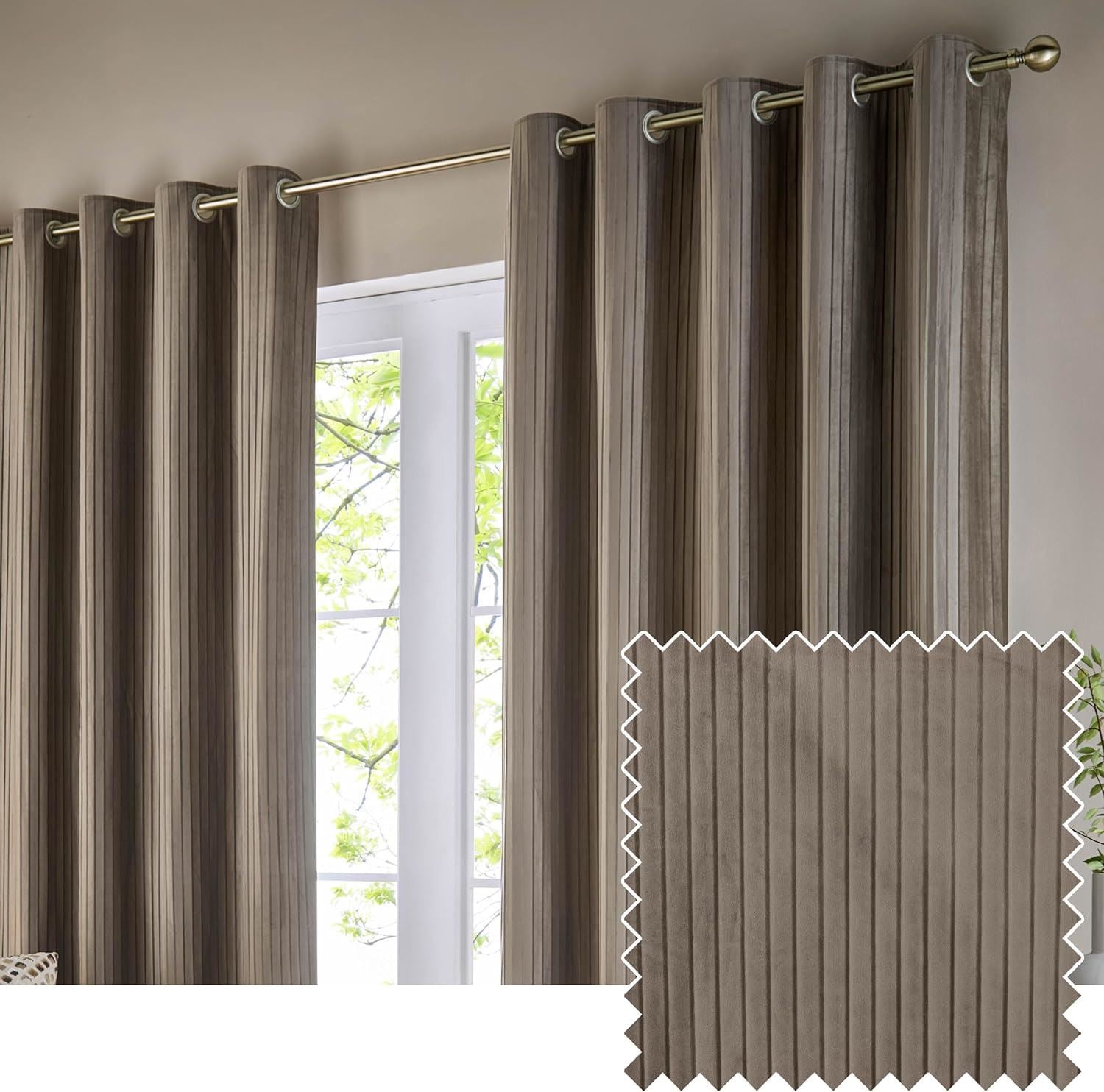 Paoletti Corinthian Mico Pleat Stripe Blackout Eyelet Lined Curtains