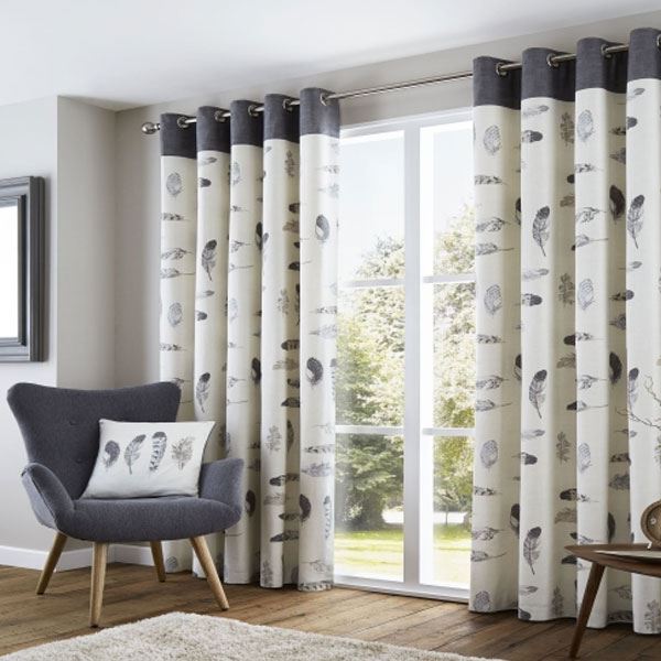Fusion Idaho 100% Cotton Eyelet Lined Curtains, Charcoal