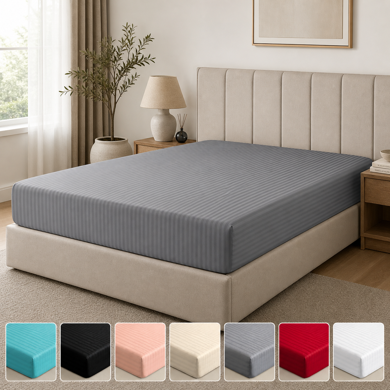 Night Zone Satin Stripe 100% Cotton 250 Thread Count Fitted Sheet