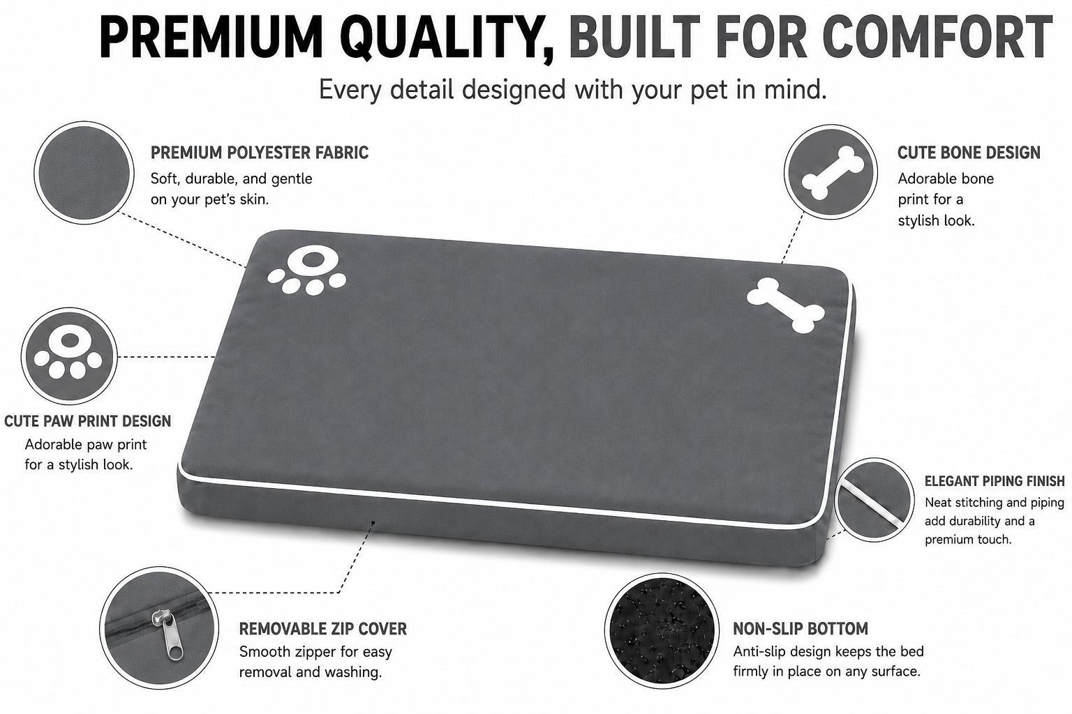 Night Zone Super Soft Bone & Paw Pet Bed Mat