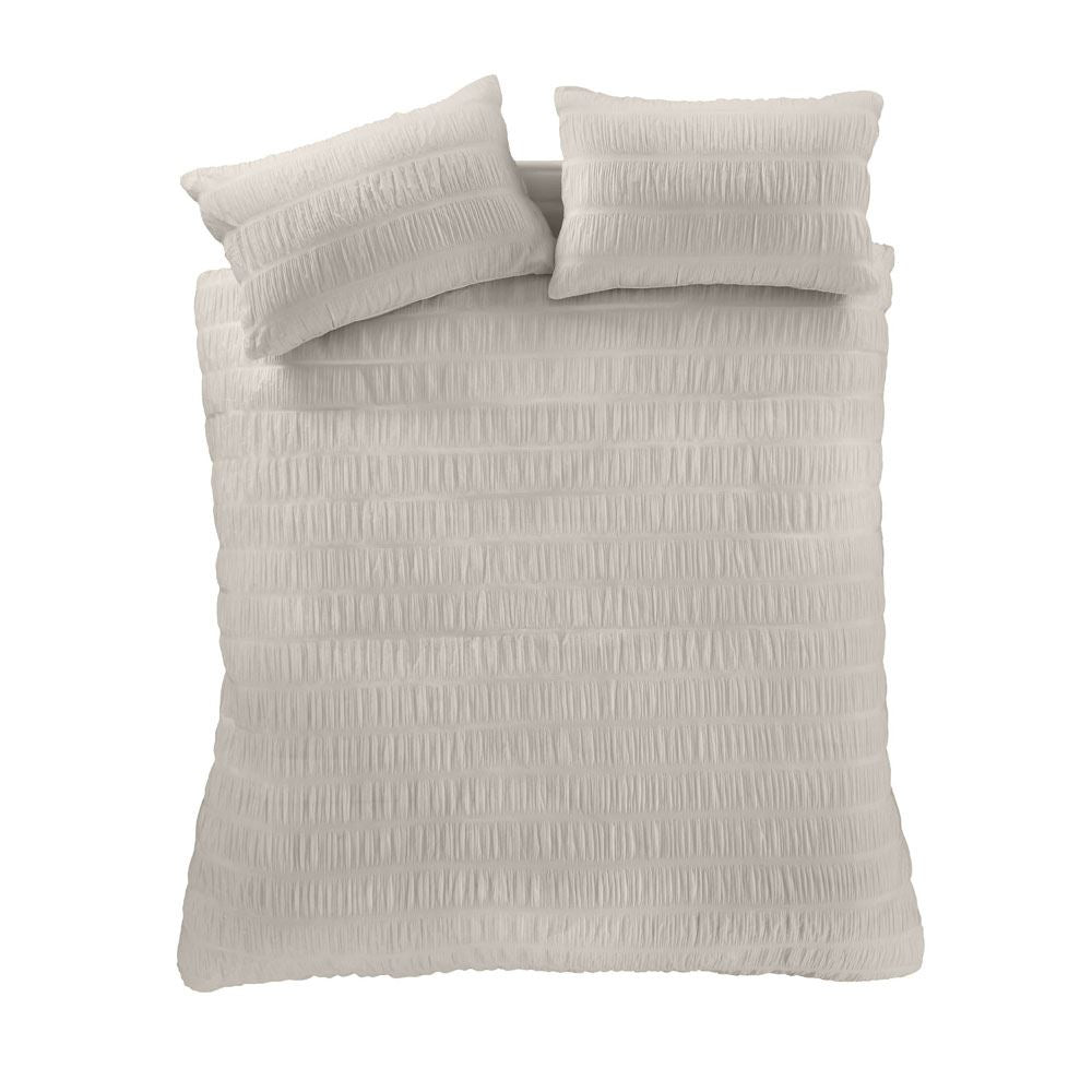 Catherine Lansfield Seersucker Banded Textured Cotton Rich Duvet Cover Set