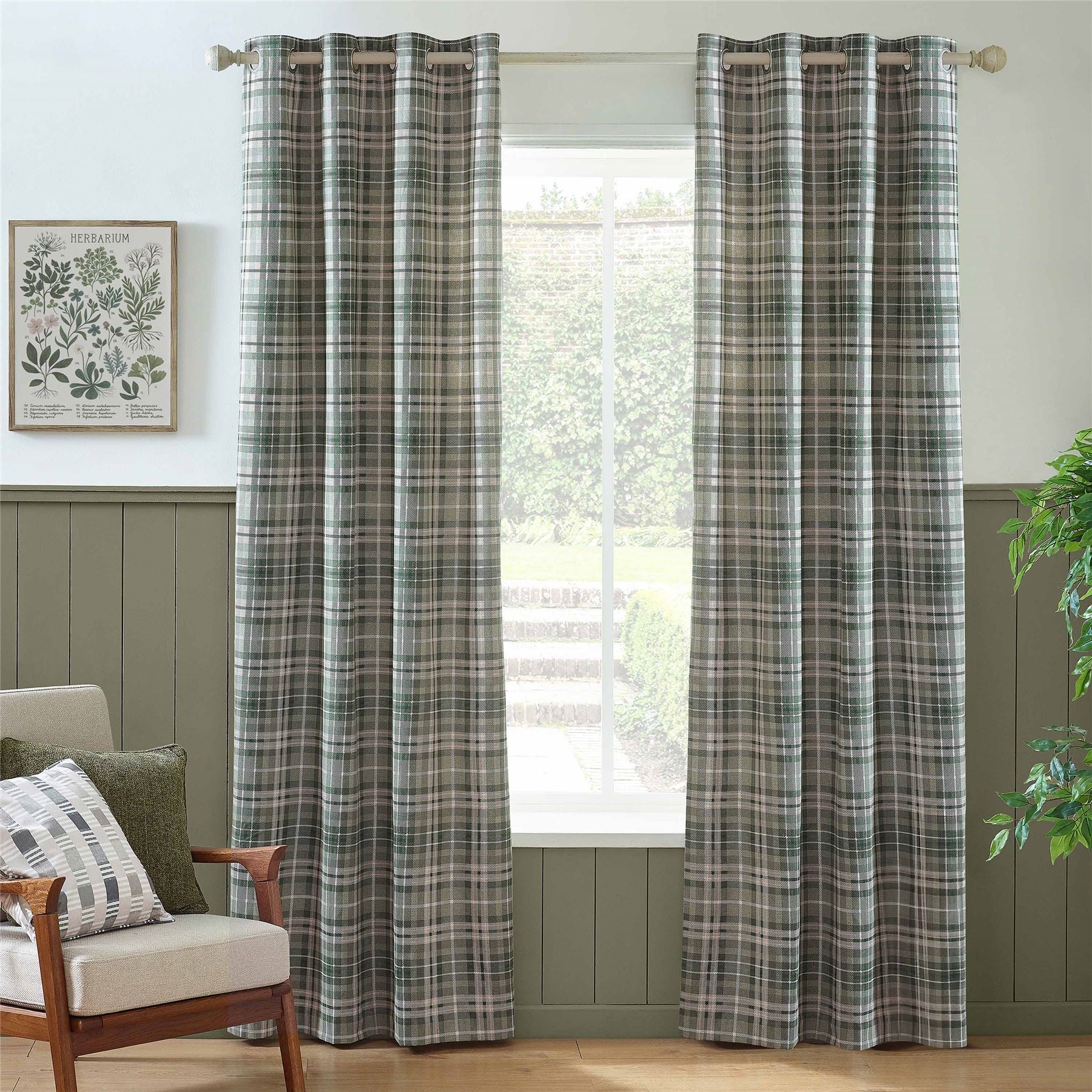 Catherine Lansfield Cullen Thermal Check Brushed 100% Cotton Eyelet Lined Curtains