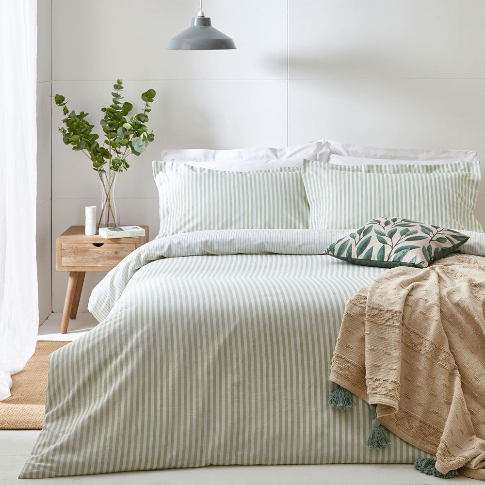 The Linen Yard Hebden Stripe Melange Print 100% Cotton Reversible Duvet Cover Set