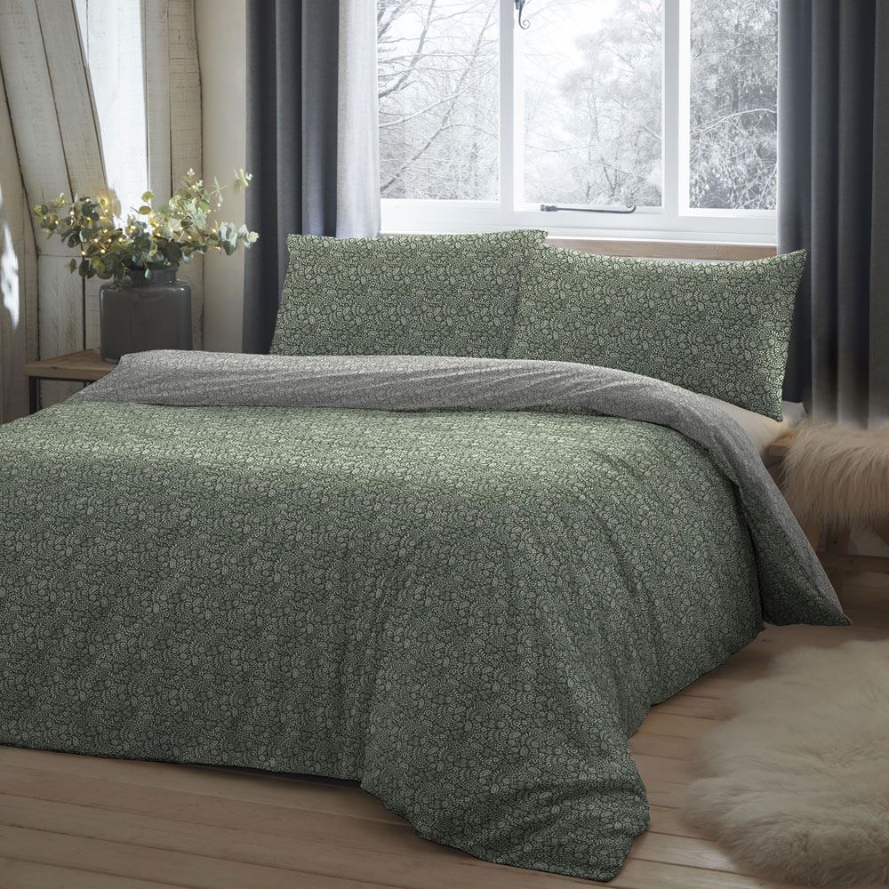 Dreams & Drapes Lodge Ditsy Flora Print Reversible 100% Brushed Cotton Duvet Cover Set