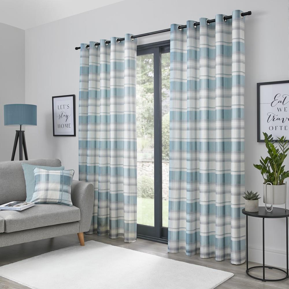 Fusion Balmoral Check 100% Cotton Eyelet Lined Curtains