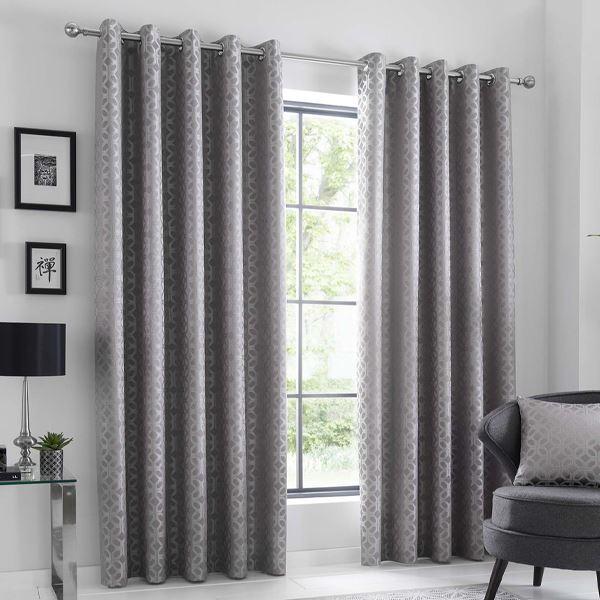 Curtina Oriental Squares Geometric Textured Eyelet Lined Curtains