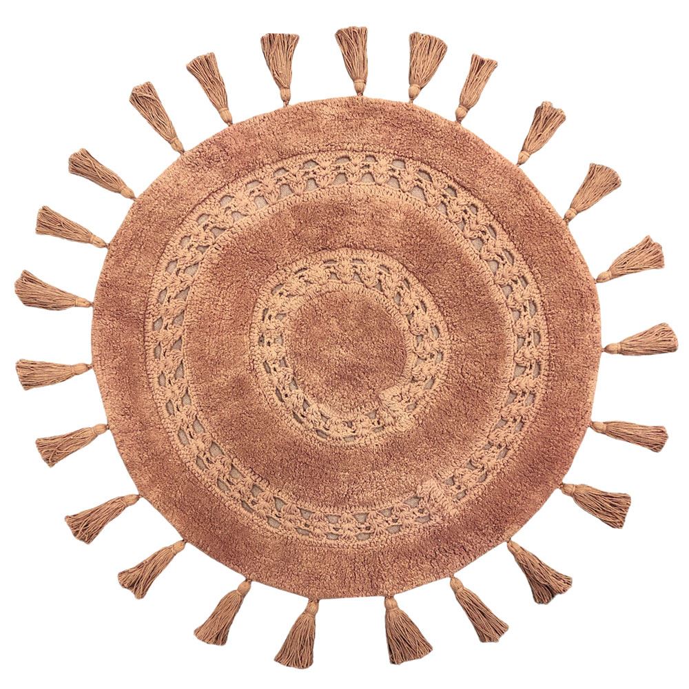 The Linen Yard Circle Mandala Woven Tassel 100% Cotton Bath Mat