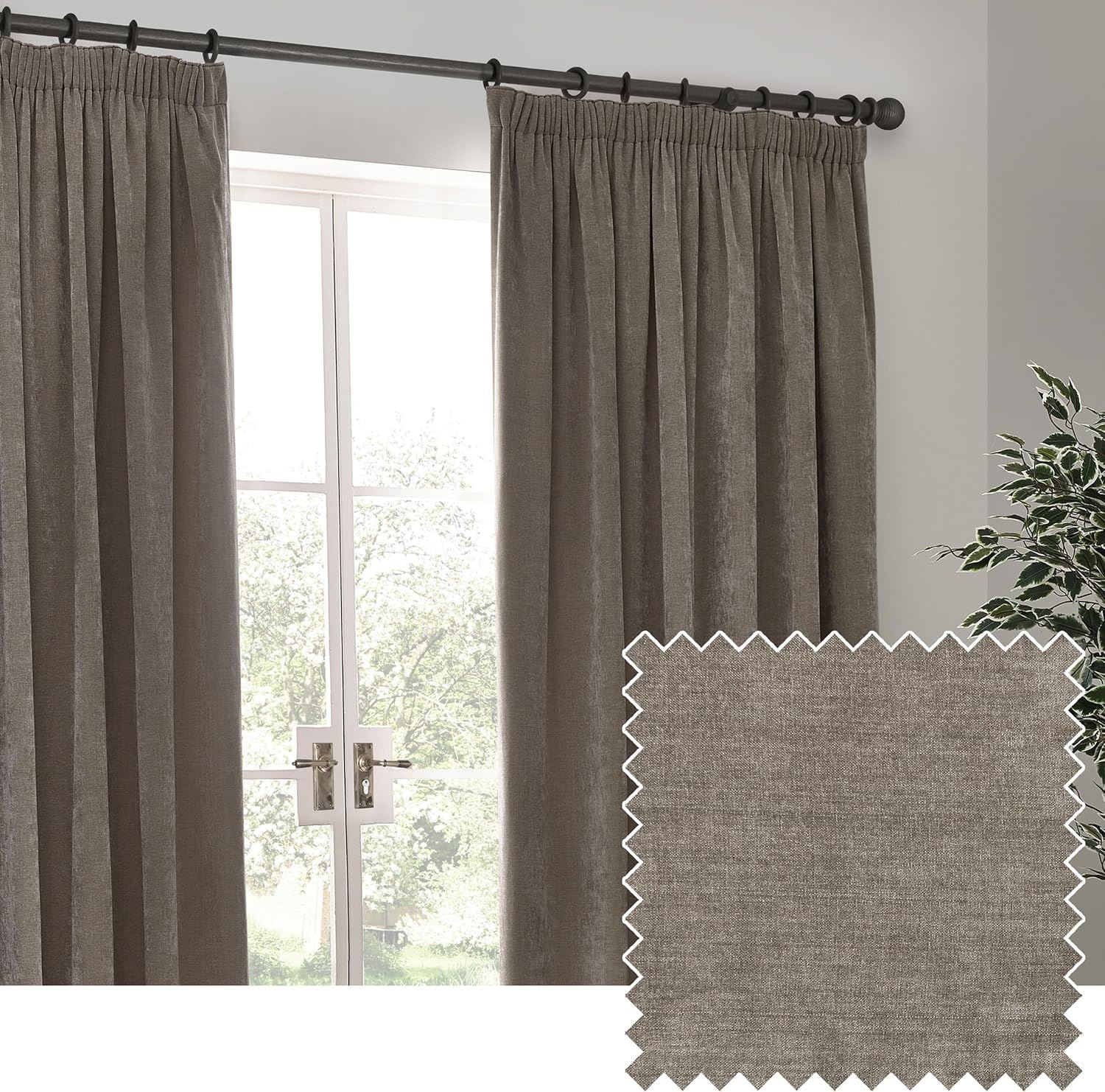 Yard Heavy Chenille Velvet Blackout Pencil Pleat Lined Curtains