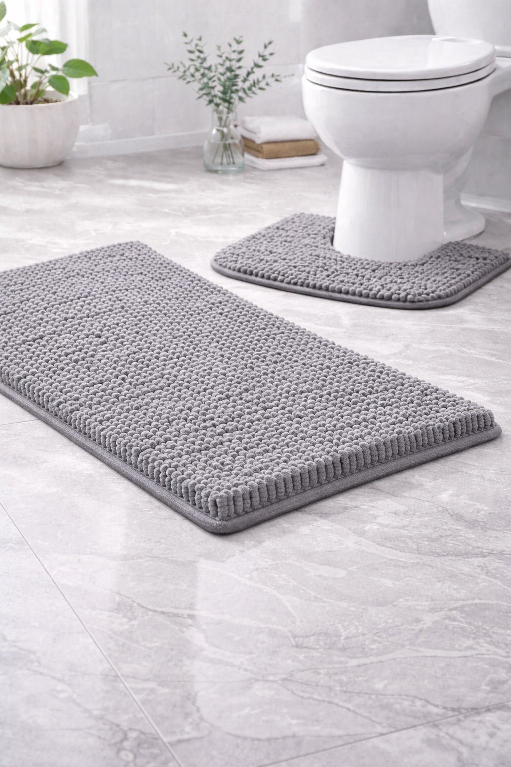 Night Zone Soft and Shaggy Chenille Loop 2 Piece Nonslip Bath Mat Set