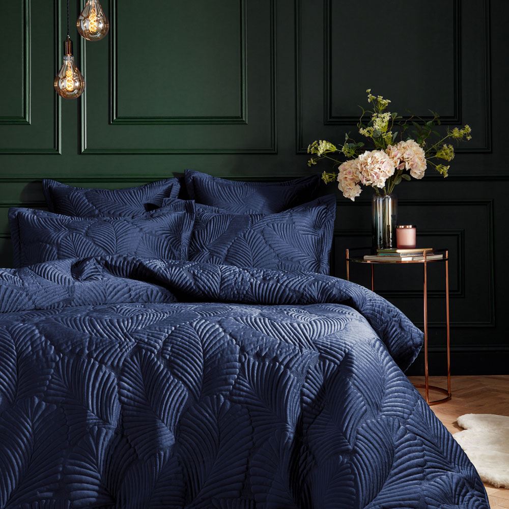 Paoletti Palmeria Embroidered Faux Velvet Quilted Duvet Cover Set