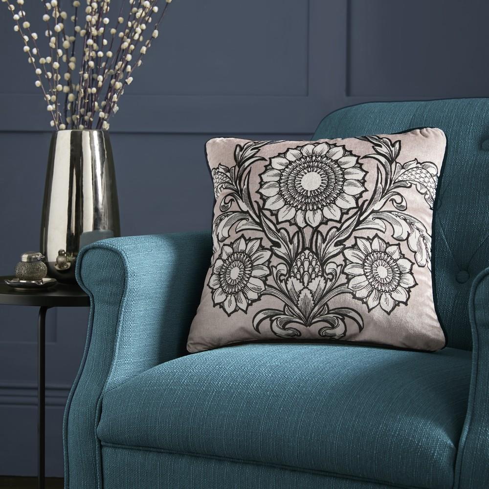 Laurence Llewelyn Bowen Romilly Floral Motif Velvet Piped Edge Cushion Cover
