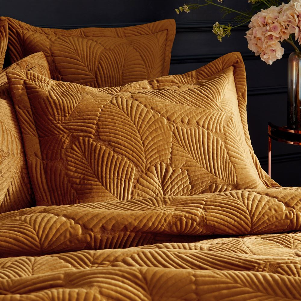 Paoletti Palmeria Embroidered Faux Velvet Quilted Oxford Pillow Case