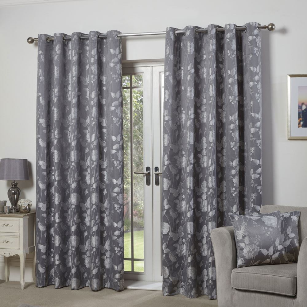 Emma Barclay Butterfly Meadow Floral Jacquard Lined Eyelet Curtains