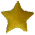 Little Furn Star Shaped Pom Pom Fringe Faux Velvet Filled Cushion, Yellow/White, 40 x 40 Cm