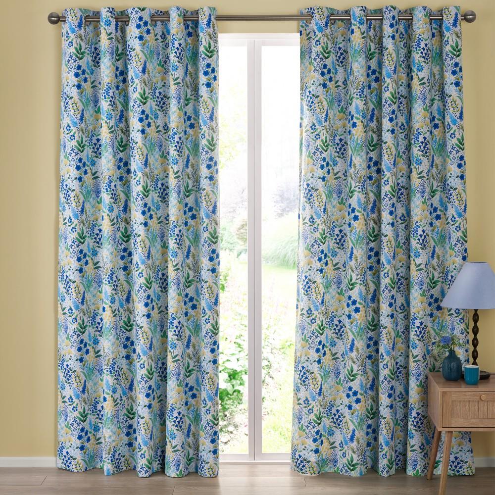 Catherine Lansfield Tilly Floral Fully Reversible 66x90 Inch Eyelet Curtains Two Panels Blue