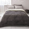 Catherine Lansfield So Soft Velvet Sherpa Quilted Comforter Bedspread, Grey, Single