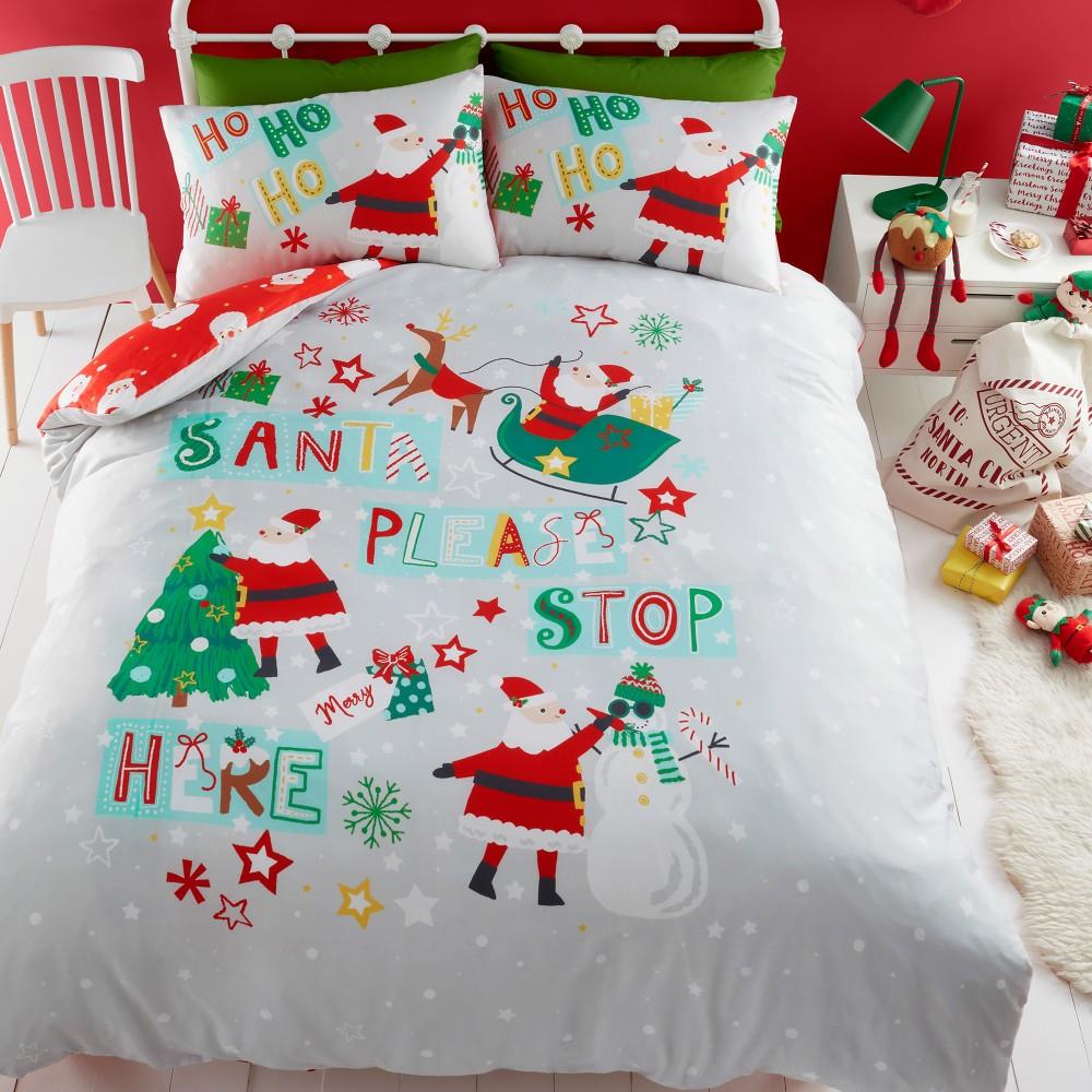 Bedlam Christmas Santa Please Stop Here Glow in the Dark Duvet Cover Set