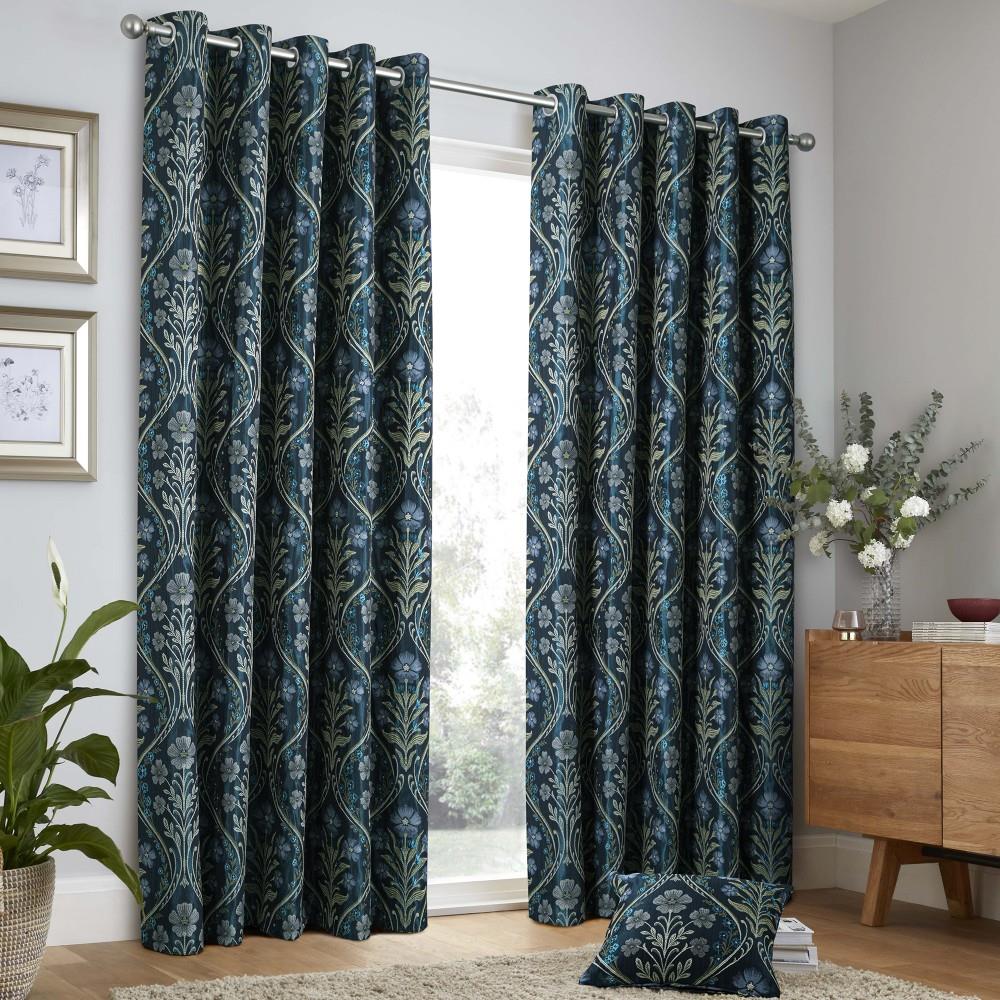 Curtina Estelle Botanical Floral Woven Eyelet Lined Curtains