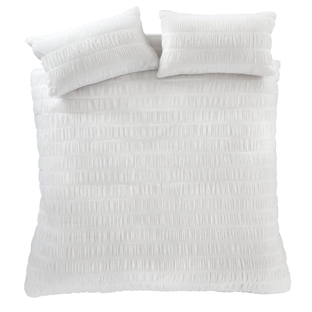 Catherine Lansfield Seersucker Banded Textured Cotton Rich Duvet Cover Set