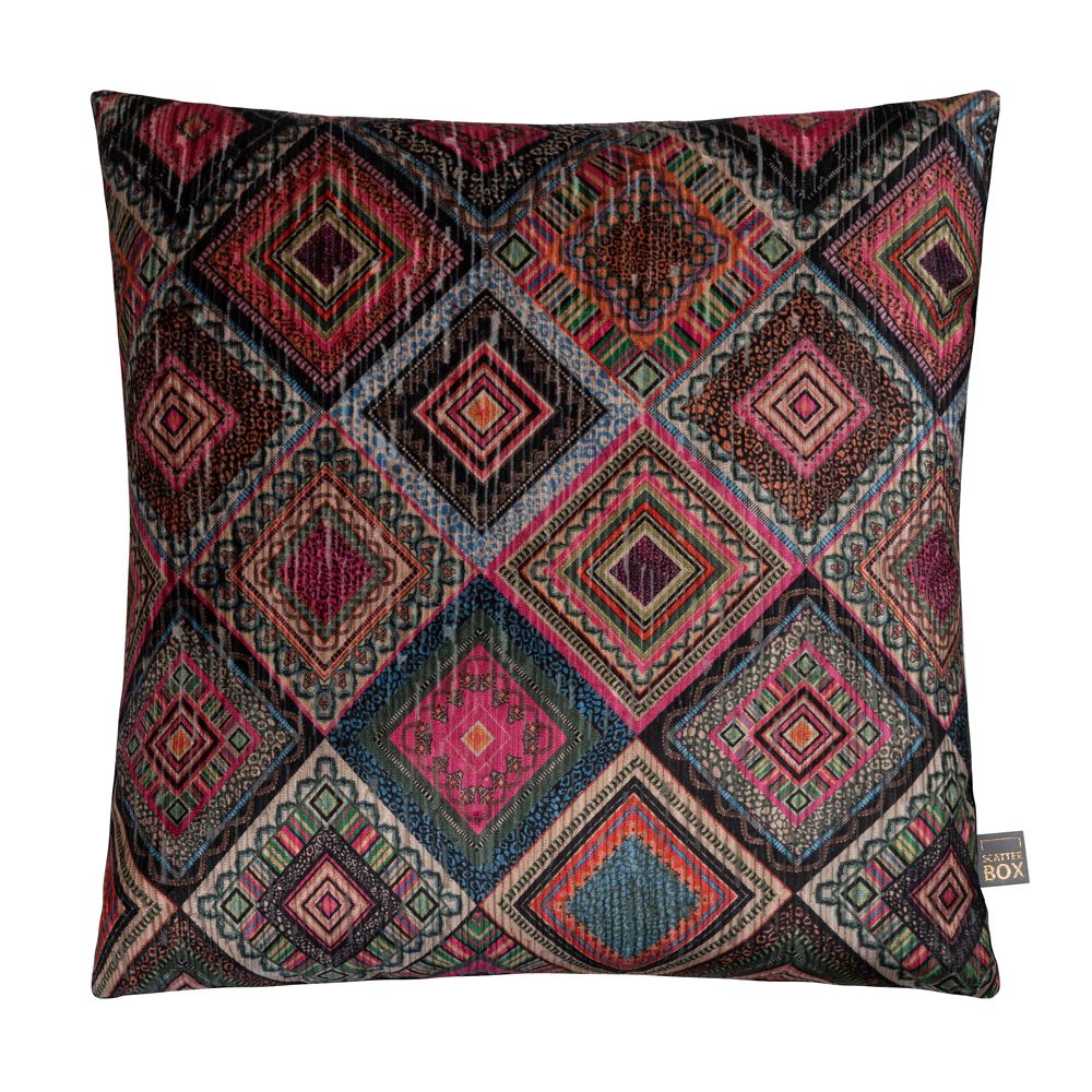 Scatter Box Rio Geometric Diamonds Faux Velvet Feather Filled Cushion