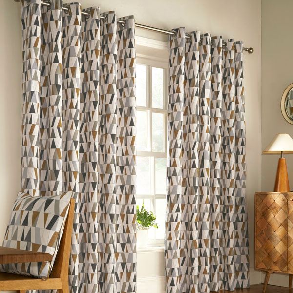 Furn Renovate Geometric Eyelet Lined Curtains, Charcoal/Gold