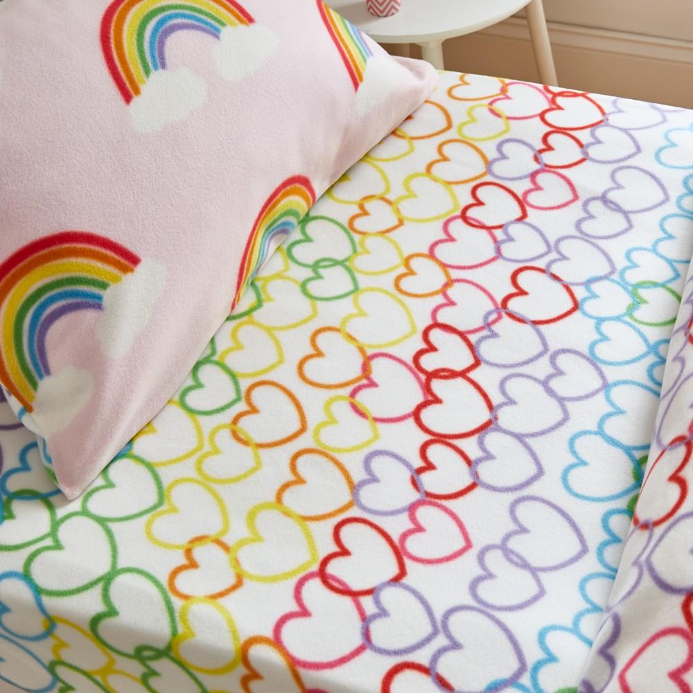 Catherine Lansfield Rainbow Hearts Fleece Double Fitted Sheet