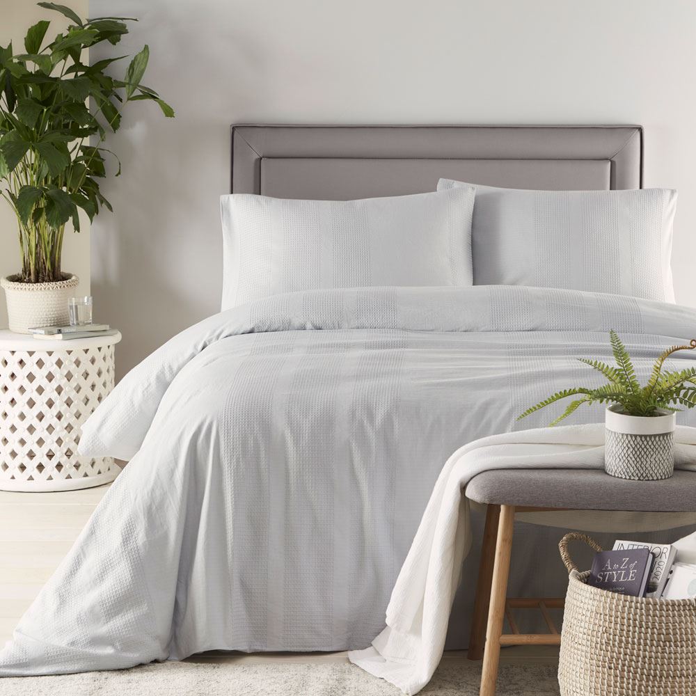 Appletree Boutique Corden Waffle Weave Stripe 100% Cotton Duvet Cover Set