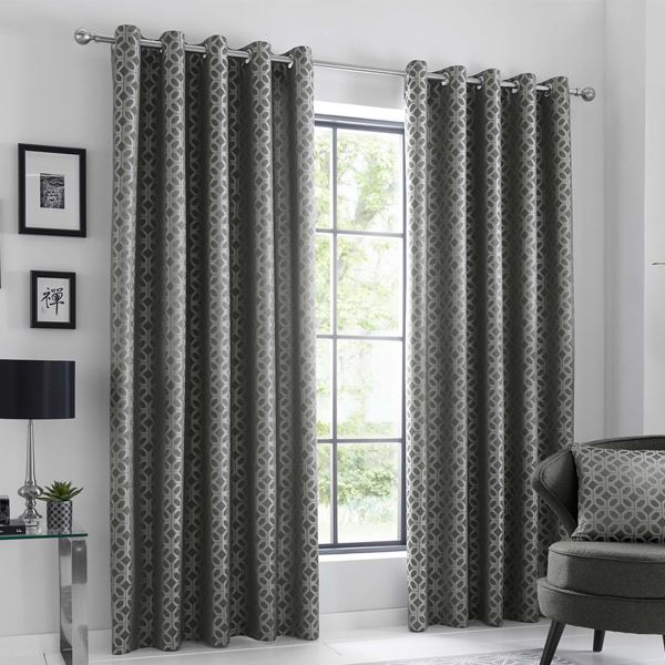Curtina Oriental Squares Geometric Textured Eyelet Lined Curtains