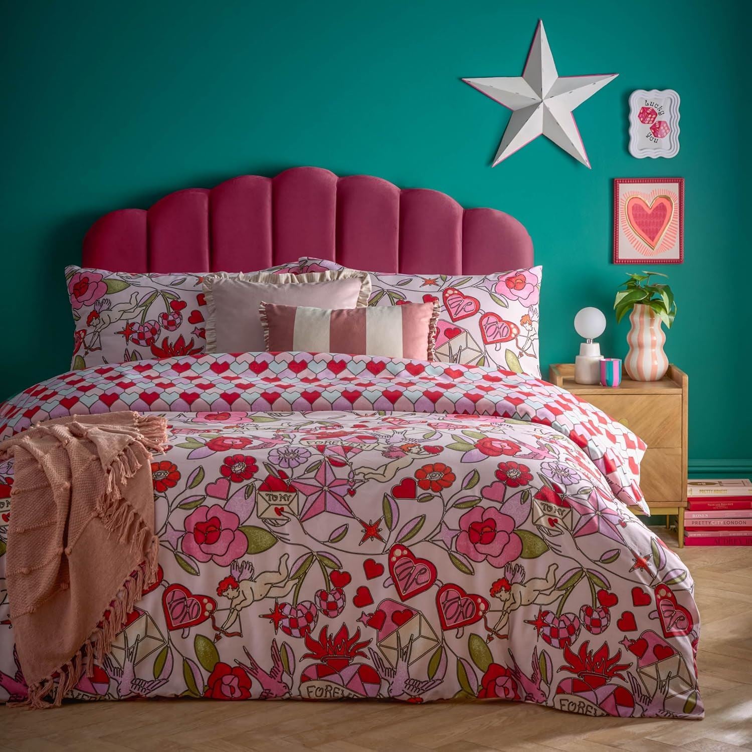 Furn Glass Heart Valentine Easy Care Reversible Duvet Cover Set