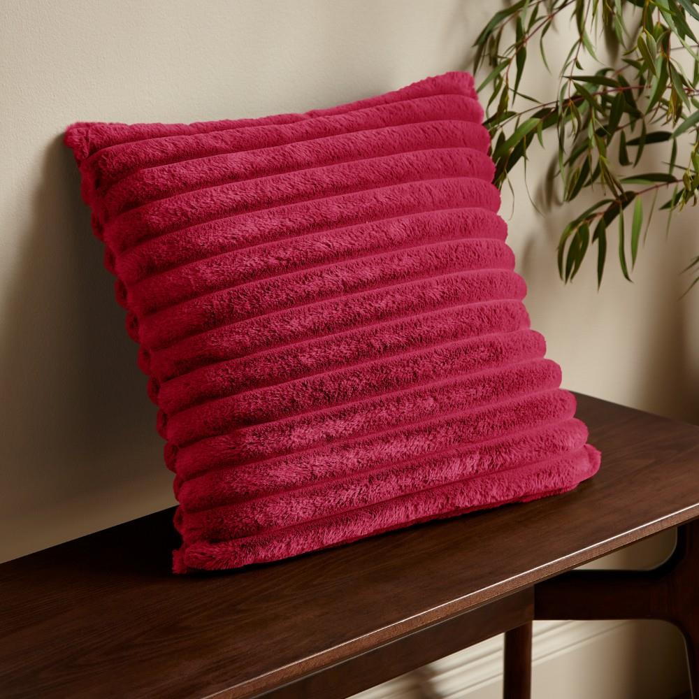 Catherine Lansfield Cosy Ribbed Faux Fur Soft Touch Filled Cushion