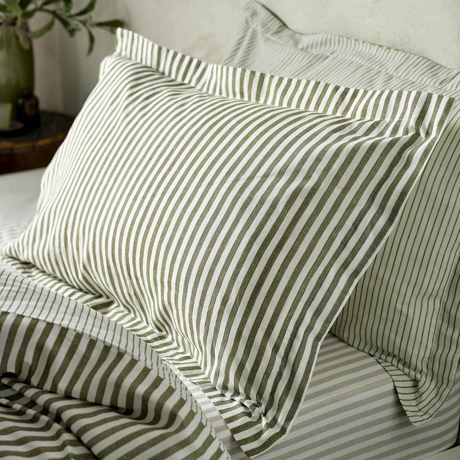 The Linen Yard Hebden Stripe Melange Print 100% Cotton Oxford Pillowcase