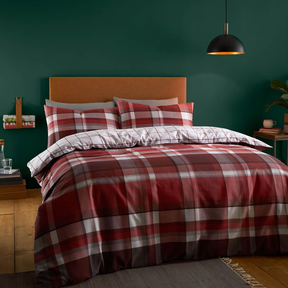Catherine Lansfield Brushed Tartan Check Reversible Duvet Cover Set