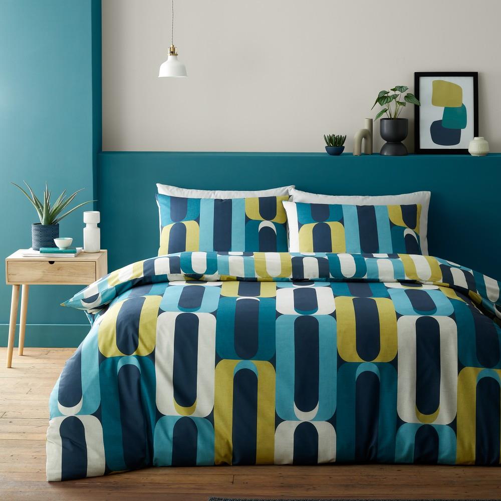 Fusion Orea Retro Geometric Easycare Reversible Duvet Cover Set