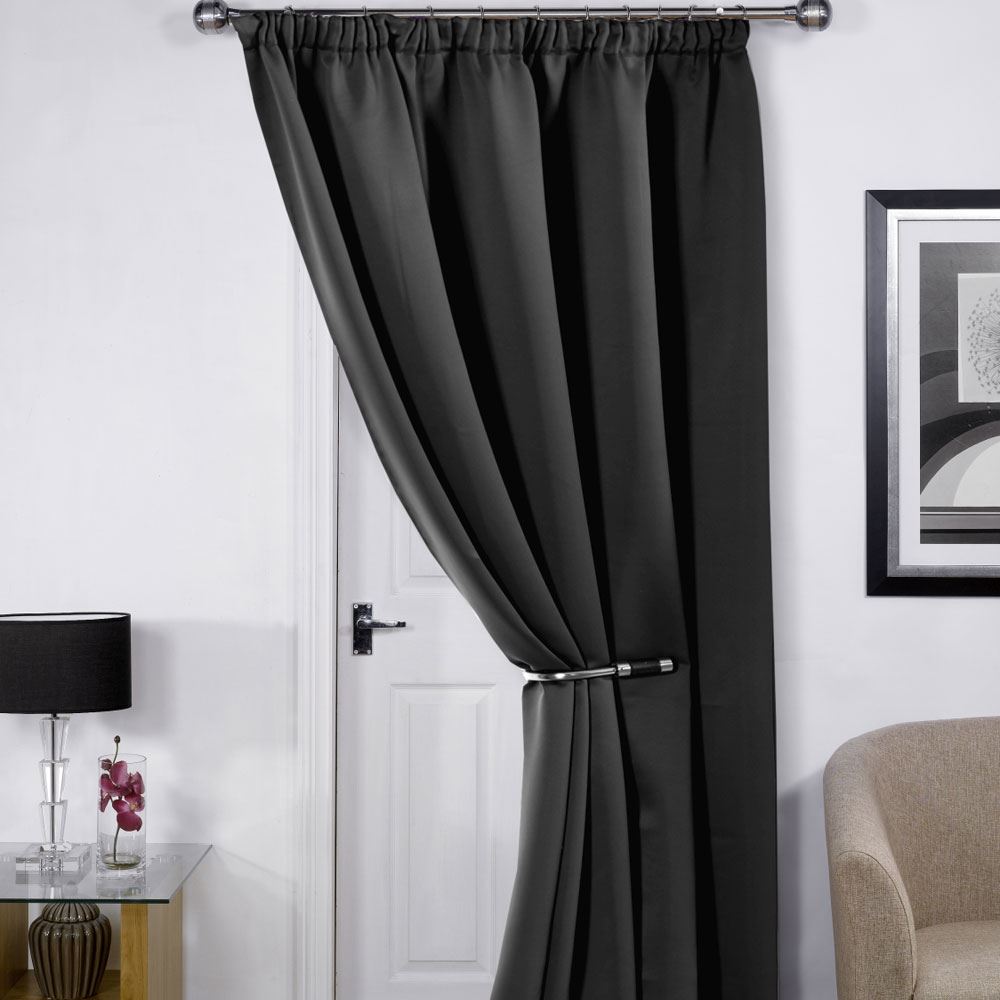 Emma Barclay Cali Thermal Woven Blackout Pencil Pleat Door Curtain, Black, 66 x 84 Inch