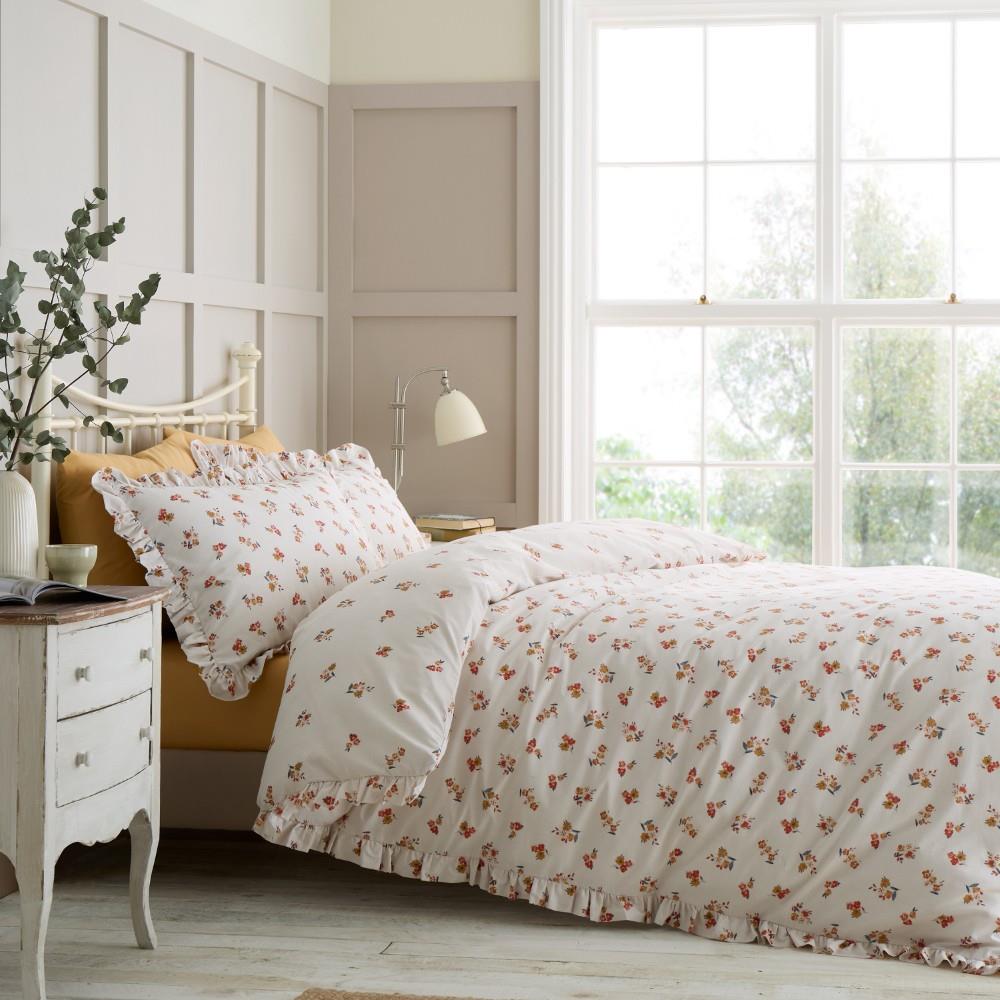 Catherine Lansfield Frill Ditsy Floral Reversible Single Duvet Cover Set with Pillowcase Cream
