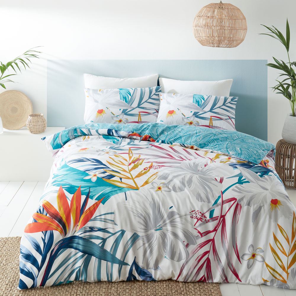 Pineapple Elephant Ayanna Tropical Floral Print 100% Cotton Reversible Duvet Cover Set