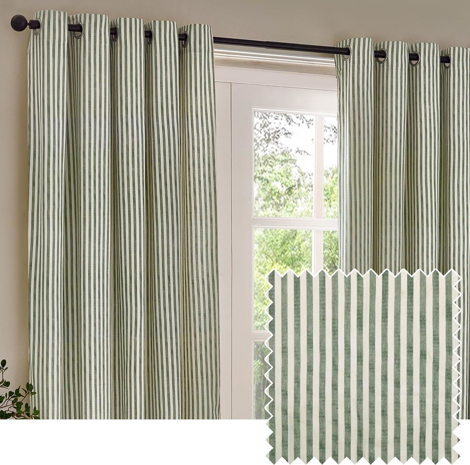 Yard Hebden Stripe Melange Print 100% Cotton Eyelet Lined Curtains