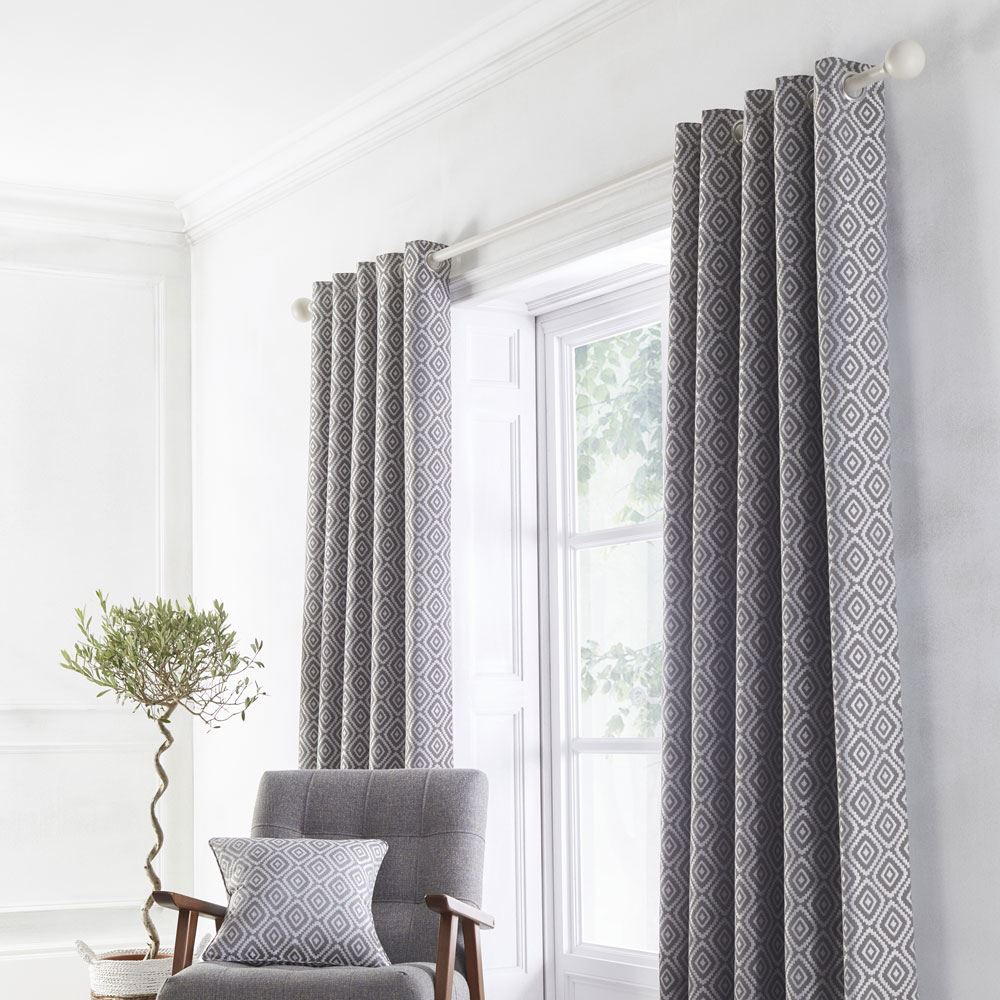 Appletree Loft Asha Geometric Diamond Jacquard Eyelet Lined Curtains