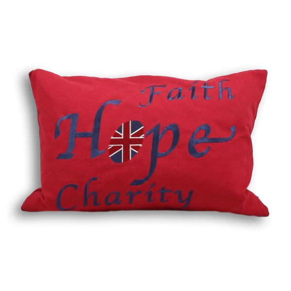 Paoletti Faith Hope Charity Embroidery 100% Cotton Cushion Cover, 35 x 50 Cm