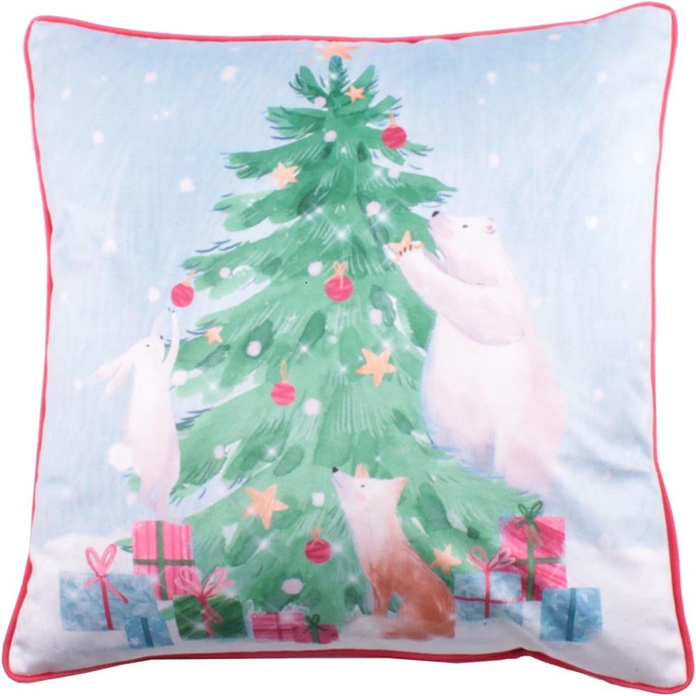 Fusion Christmas Winter Friends Velvet Piped Edge Cushion Cover