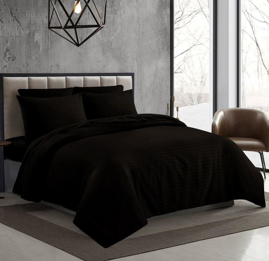 Night Zone Satin Stripe 100% Cotton 250 Thread Count Duvet Cover Set