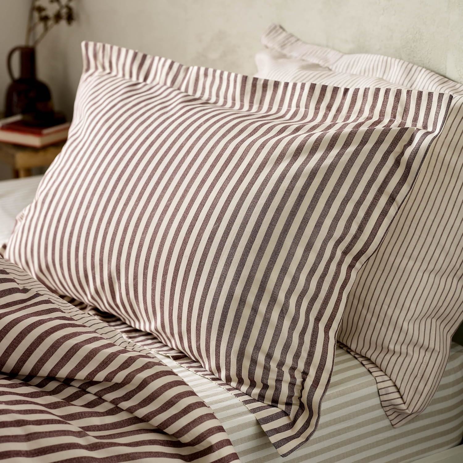 The Linen Yard Hebden Stripe Melange Print 100% Cotton Oxford Pillowcase