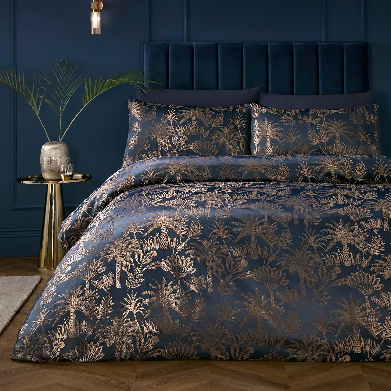 Soiree Midnight Palm Woven Jacquard Duvet Cover Set