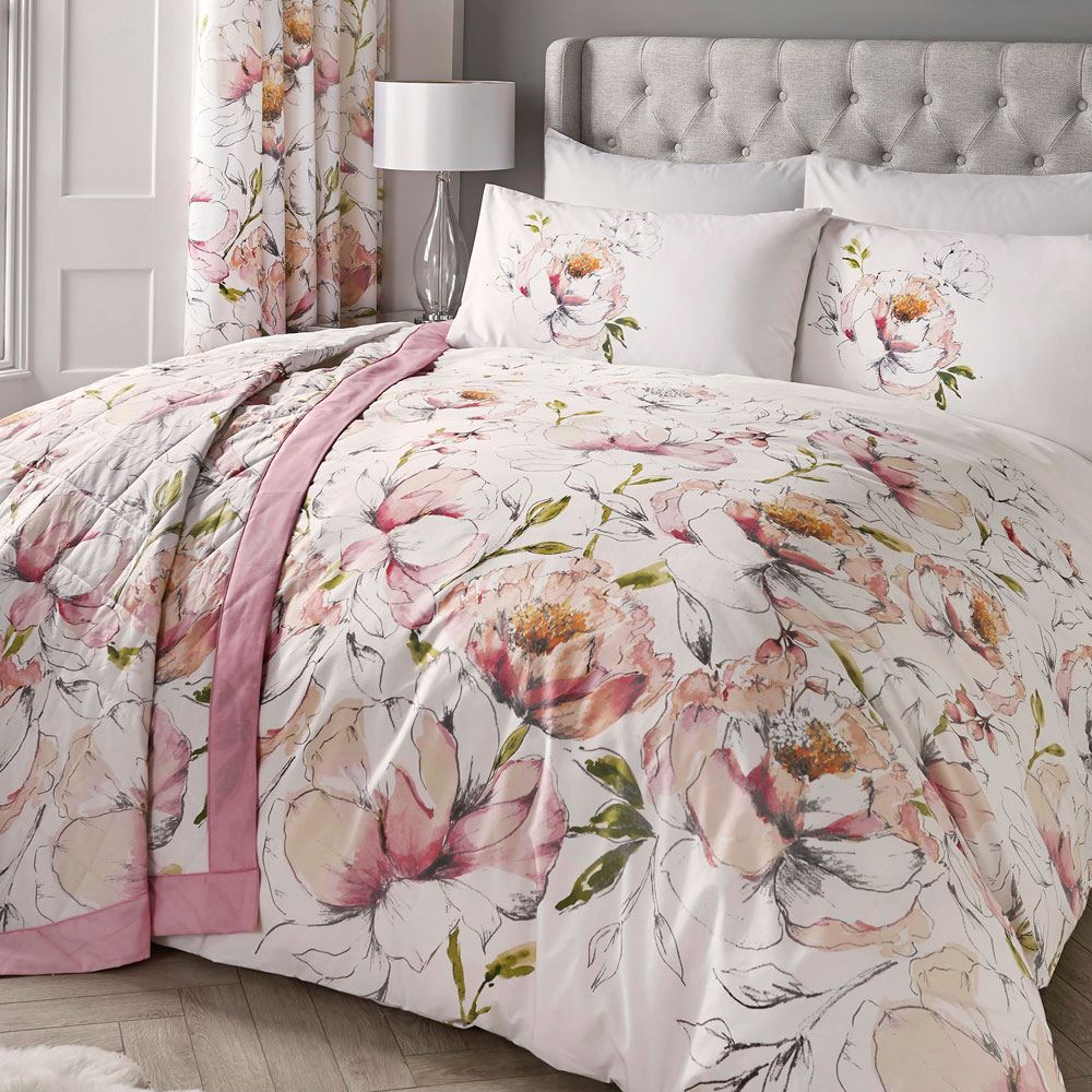 Dreams & Drapes Peony Watercolour Floral Print Easy Care Duvet Cover Set