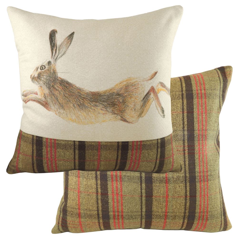 Evans Lichfield Hunter Leaping Hare Tartan Panel Cushion Cover
