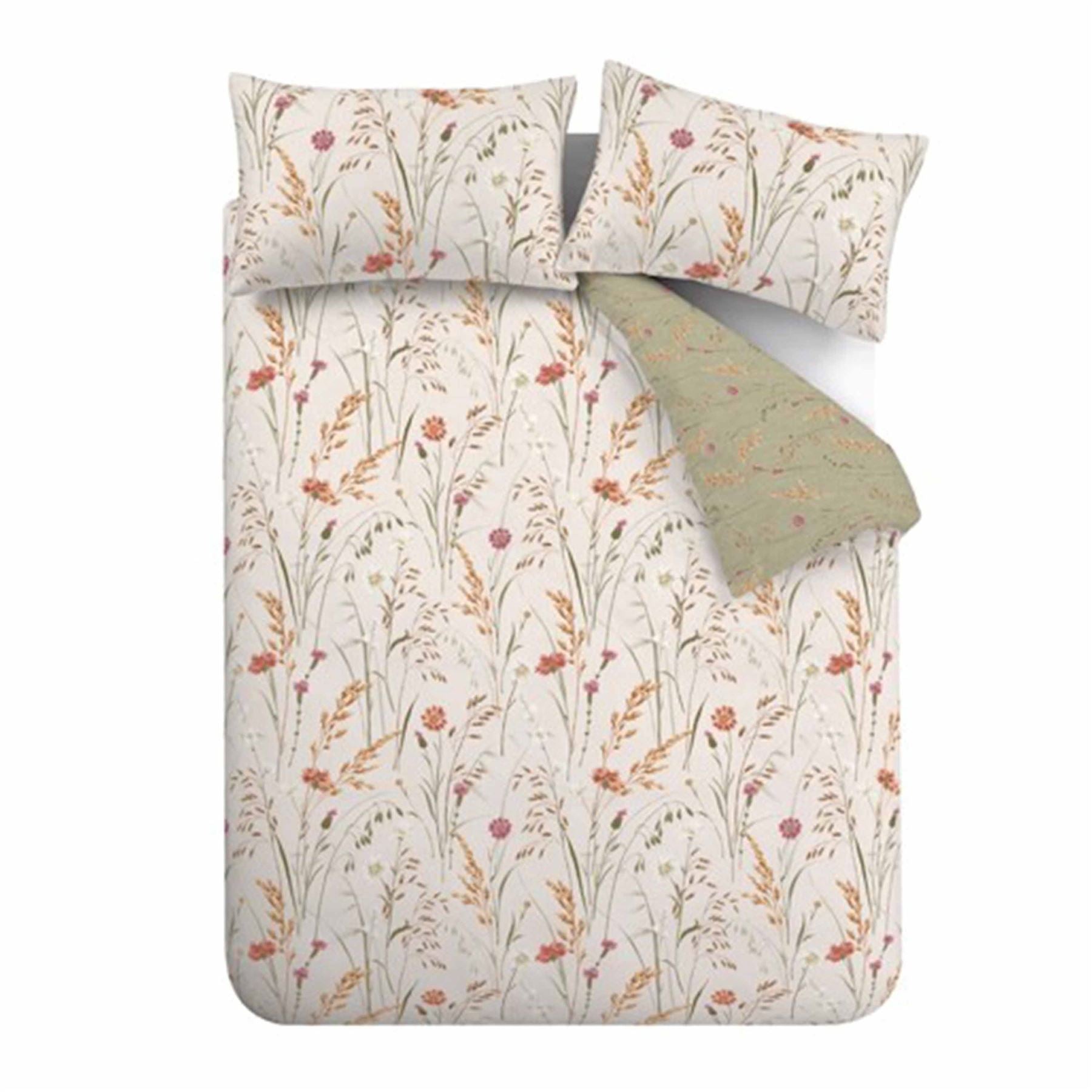Catherine Lansfield Grasmere Floral Print 100% Brushed Cotton Reversible Duvet Cover Set